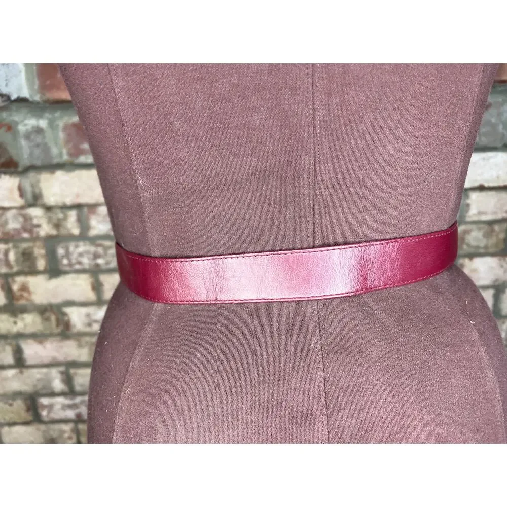 belt oval rippled buckle maroon burgundy wine silver vintage